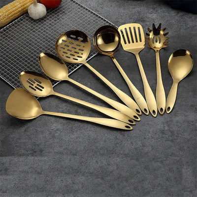 Gold Titanium Stainless Steel Cooking Utensils - gadgetooze